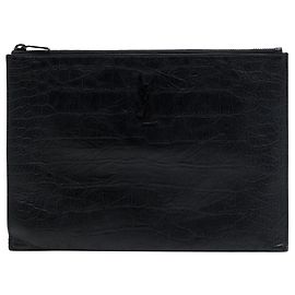 Autre Marque Custodia iPad Monogram in pelle embossed effetto coccodrillo nero Saint Laurent