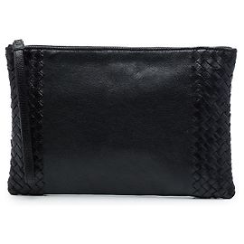 Bottega Veneta Black Intrecciato Trimmed Nappa Clutch
