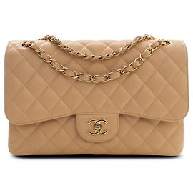 Chanel Beige Jumbo Classic Caviar Double Flap