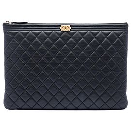 Chanel Black Large Quilted Caviar Boy O Case Clutch