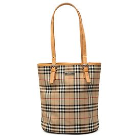 Burberry Beige House Check Canvas Bucket Bag