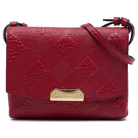Borsa a tracolla Burberry Langley in pelle grana rossa con motivo Check embossed