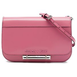 Bolsa Tiracolo com Aba Sybille em Couro Spazzolato Rosa Prada