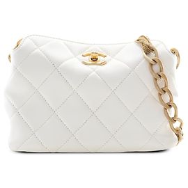 Chanel Borsa Hobo Piccola CC Matelassé in Pelle d'Agnello Bianca con Catena