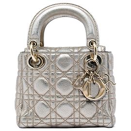 Dior Silver Mini Metallic Crinkled Lambskin Cannage Lady Dior