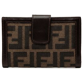 Portafoglio compatto Fendi Brown Zucca Canvas Bifold Kisslock