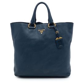 Prada Blue Vitello Daino Offene Convertible Tote