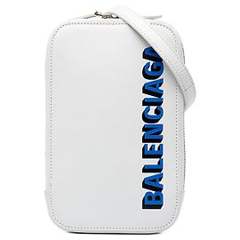 Balenciaga Cash Zip Handyhalter aus weißem genarbtem Kalbsleder