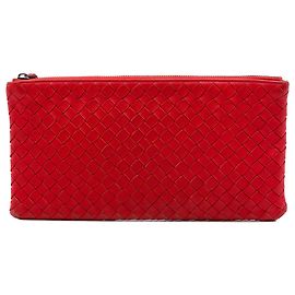 Pouch con zip Bottega Veneta in Nappa Intrecciato rosso