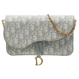 Cartera Saddle On Chain Dior Gray Oblique Canvas