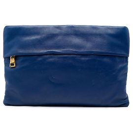 Prada Blue Soft Calf Fold Over Clutch