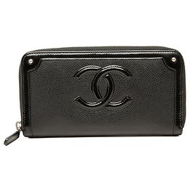 Cartera larga con cremallera Chanel Black CC Caviar and Patent