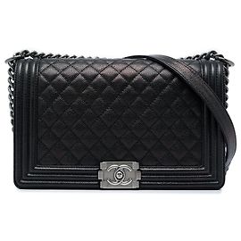 Chanel Black Large Quilted Caviar Boy Flap