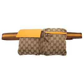 Bolso cinturón Gucci Beige GG Canvas Web con doble bolsillo