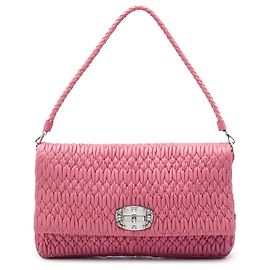 Borsa Satchel Miu Miu in Nappa Matelassé Rosa con Catena di Cristalli