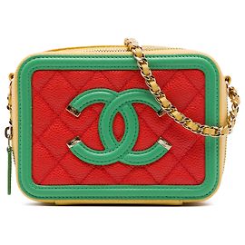 Mini Vanity Case Chanel Orange Tricolor Caviar CC Filigree