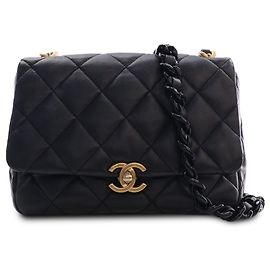 Chanel Black Small Quilted Lambskin Lacquered Chain Flap