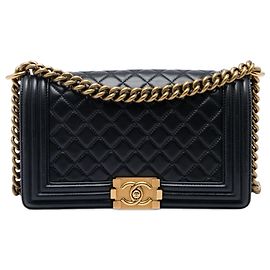 Chanel Black Old Medium Quilted Lambskin Boy Flap