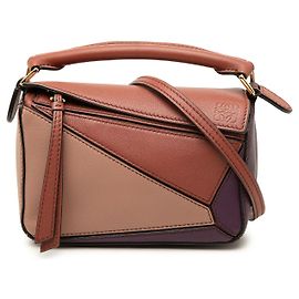 Bolso Puzzle Mini de piel de ternera tricolor marrón LOEWE