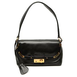 Prada Black City Calf Sound Lock Schultertasche