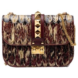 Valentino Borsa a Tracolla Rockstud Glam Lock Piccola in Pelle Ricamata Rossa