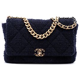 Chanel Blue Maxi Tweed 19 Flap