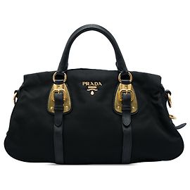 Mala Satchel Prada em Tessuto com acabamentos em couro de bezerro macio preto