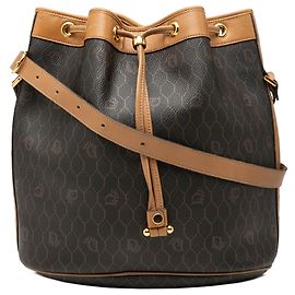 Borsa secchiello con coulisse Dior in tela rivestita motivo a nido d'ape nero