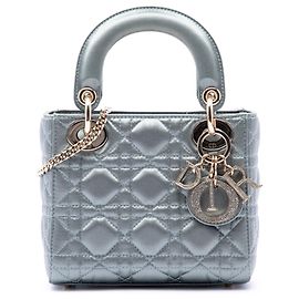 Dior Gray Mini Satin Cannage Swarovski Crystal Lady Dior