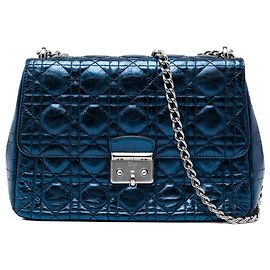Dior Blue Large Metallic Aged Calfskin Cannage Miss Dior Flap