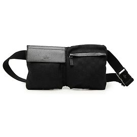 Bolso cinturón Gucci de lona GG negra con doble bolsillo