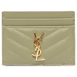 Autre Marque Tarjetero Saint Laurent Green Chevron Grain de Poudre Cassandre