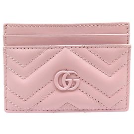 NUEVO PORTATARJETAS GUCCI LOGO GG 443127 CUERO ACOLCHADO ROSA PINK