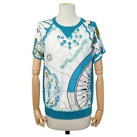 Hermès CAMISOLA HERMES TWILLAINE DE LA TERRE A LA LUNE M 38 TOP LÃ & SEDA