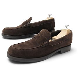 Hermès CHAUSSURES HERMES MOCASSINS KENNEDY 45 EN DAIM MARRON H BROWN SUEDE LOAFER