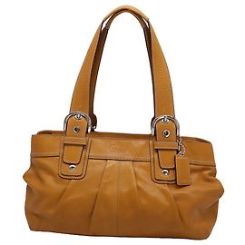 Saco Tote Plissado Coach Soho em Couro Camel