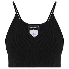 Dsquared2 Schwarzes geripptes Crop Top mit V Ausschnitt