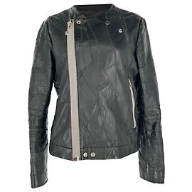  Acne Studios Patchwork Zip-Up Biker Jacket in Black Lamb Leather