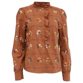 Camicia Sézane Chlo ricamata con fiori in cotone marrone