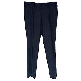 Brunello Cucinelli Straight Leg Trousers in Navy Blue Wool