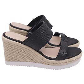Sandales compensées Stuart Weitzman en raphia noir