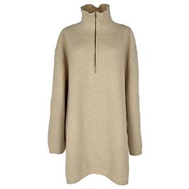 Totême Oversized Strickpullover aus Wollmischung mit Reißverschlusskragen in beige Wool