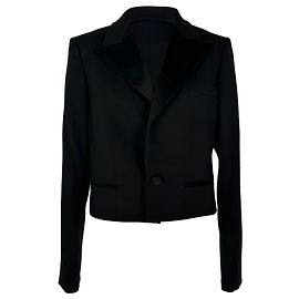 Oscar De La Renta Blazer corto abotonado sencillo en lana negra