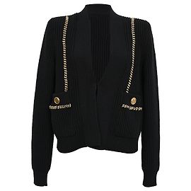 Cardigã de malha canelada com detalhe de corrente Balmain em lã preta
