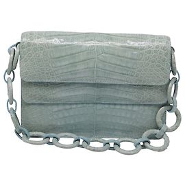 Autre Marque Nancy Gonzalez Double Flap Cain Shoulder Bag in Turquoise Crocodile Leather