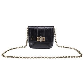 Bolsa Tiracolo Lanvin Mini Turn Lock em couro de enguia preto