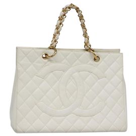 CHANEL COCO Mark Chain Hand Bag Caviar Skin White Gold CC Auth gh687 - Jerrillo