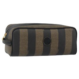 FENDI Pecan Canvas Clutch Bag PVC Black Brown gold Auth 144211 - Jerrillo
