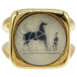 Hermès Anel banda Hermes em ouro com motivo de cavalo