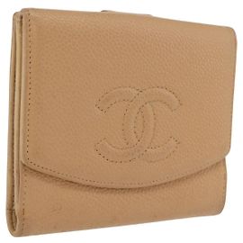 Cartera CHANEL Caviar Skin Beige CC Auth 208527 - Jerrillo